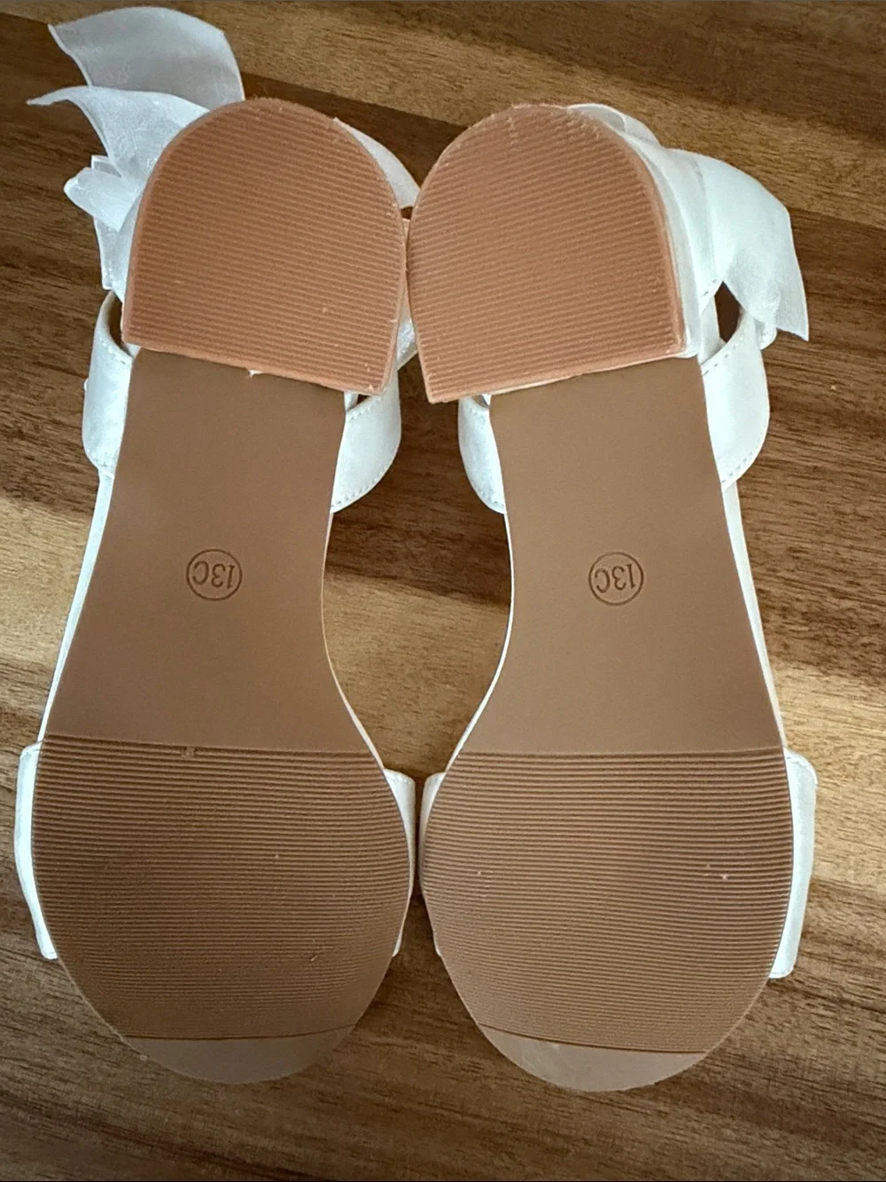 White Satin Bow Ankle-Strap Sandals for Girls size 13